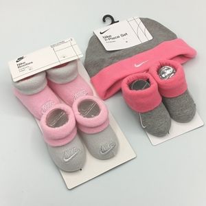 NWT Nike Baby Girl Hat & Booties Gift Sets Pink Grey